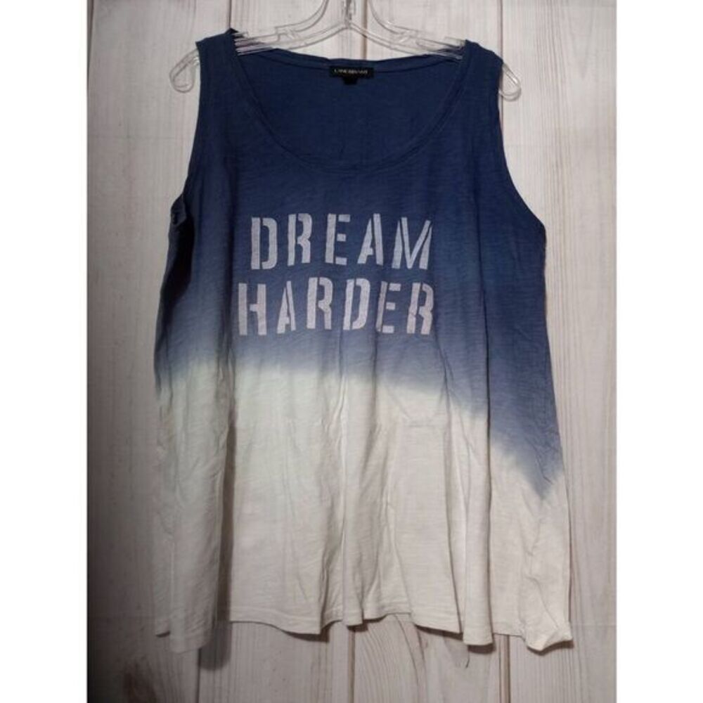 Lane‎ Bryant Dream Harder Ombre Tank Top Blue White Cotton Graphic Sleeveless